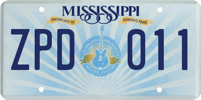 MS license plate ZPD011