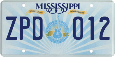 MS license plate ZPD012