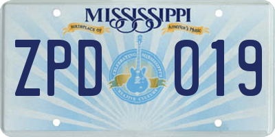 MS license plate ZPD019