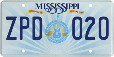 MS license plate ZPD020