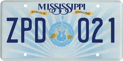 MS license plate ZPD021