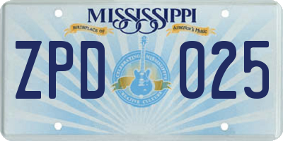 MS license plate ZPD025