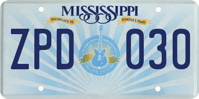 MS license plate ZPD030