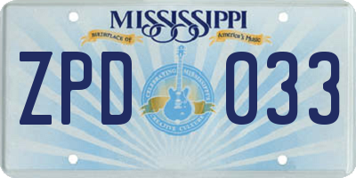MS license plate ZPD033