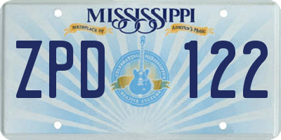 MS license plate ZPD122