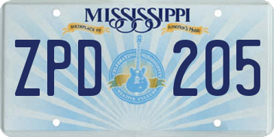 MS license plate ZPD205
