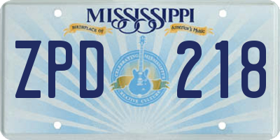 MS license plate ZPD218