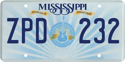 MS license plate ZPD232