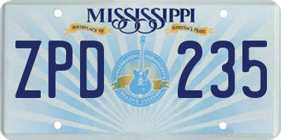 MS license plate ZPD235