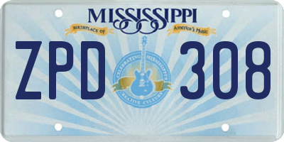 MS license plate ZPD308