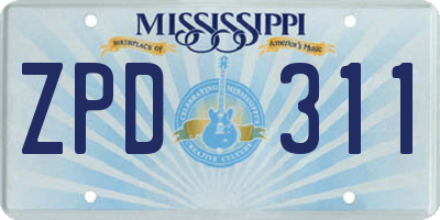 MS license plate ZPD311