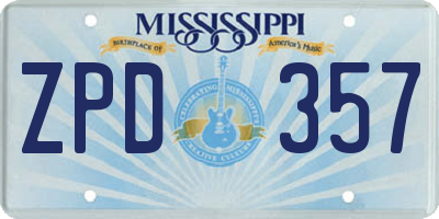 MS license plate ZPD357