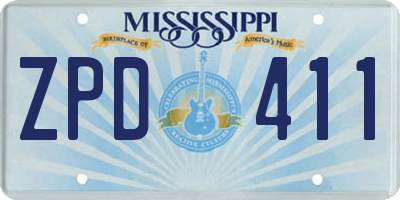 MS license plate ZPD411