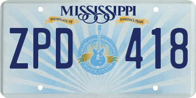 MS license plate ZPD418