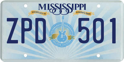 MS license plate ZPD501
