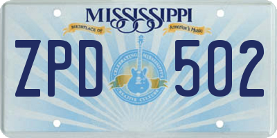 MS license plate ZPD502