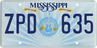 MS license plate ZPD635