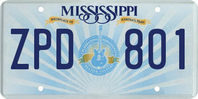 MS license plate ZPD801