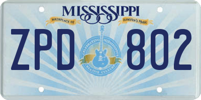 MS license plate ZPD802