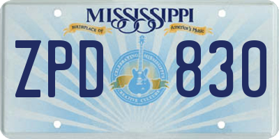 MS license plate ZPD830