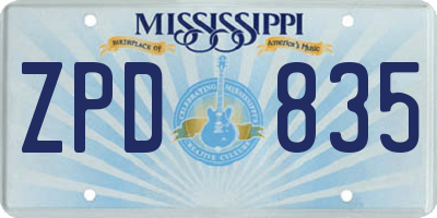 MS license plate ZPD835