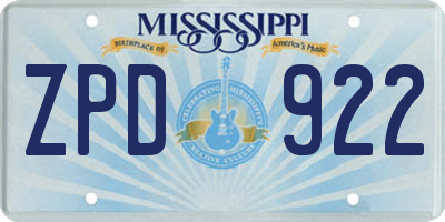 MS license plate ZPD922