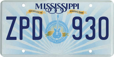 MS license plate ZPD930