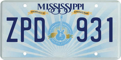 MS license plate ZPD931