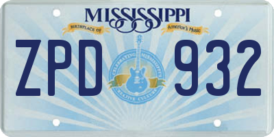 MS license plate ZPD932