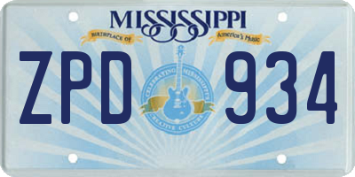 MS license plate ZPD934