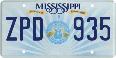 MS license plate ZPD935