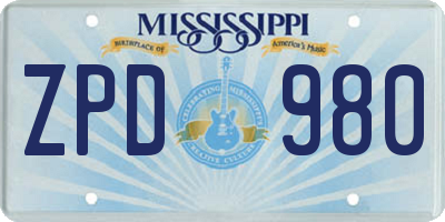 MS license plate ZPD980