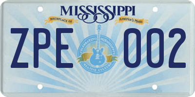 MS license plate ZPE002