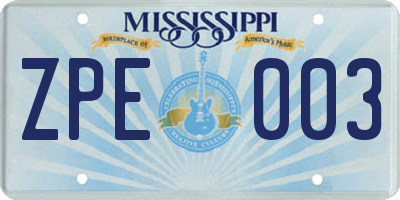 MS license plate ZPE003