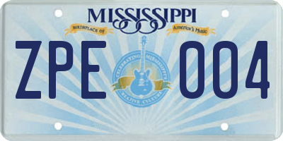 MS license plate ZPE004