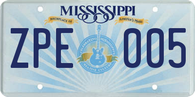 MS license plate ZPE005