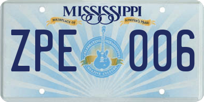 MS license plate ZPE006