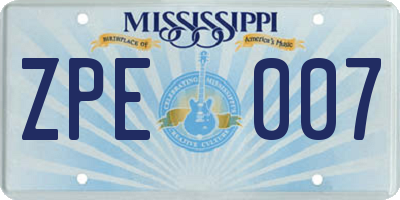 MS license plate ZPE007