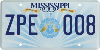 MS license plate ZPE008