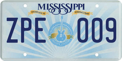 MS license plate ZPE009