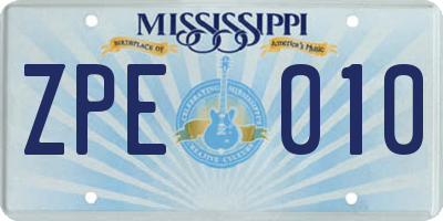MS license plate ZPE010