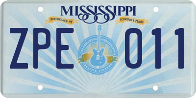 MS license plate ZPE011