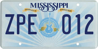 MS license plate ZPE012
