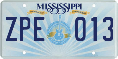 MS license plate ZPE013