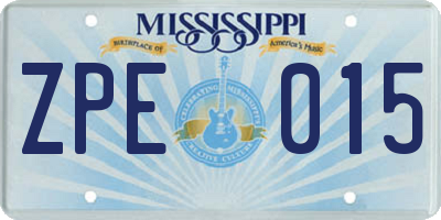 MS license plate ZPE015