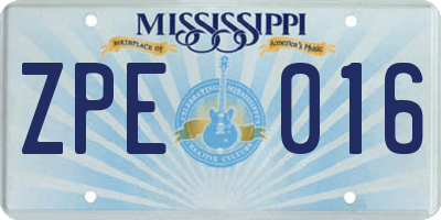 MS license plate ZPE016