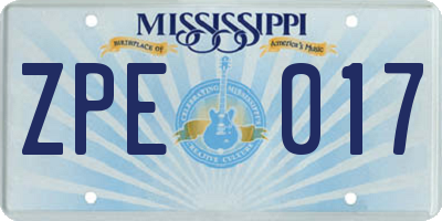 MS license plate ZPE017