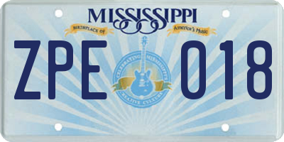 MS license plate ZPE018