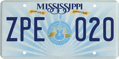 MS license plate ZPE020