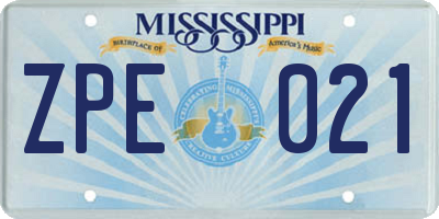 MS license plate ZPE021